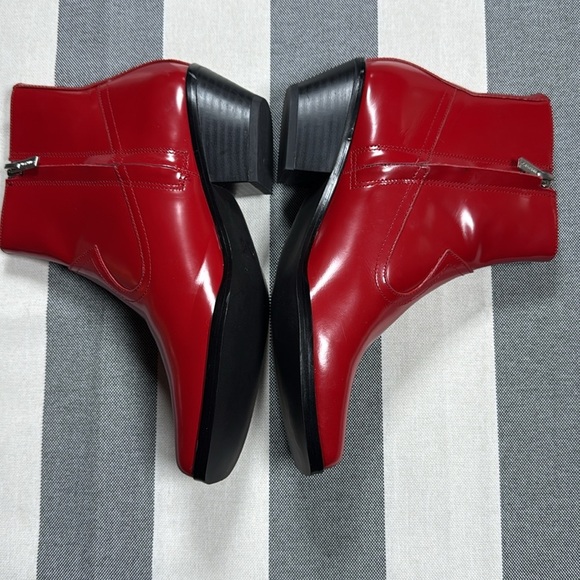 Calvin Klein Womens Red Leather Block Heel Ankle Boots 7.5 Holiday Statement - Picture 3 of 12